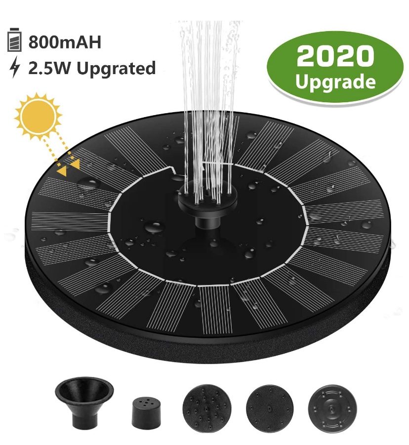 Bird Bath Solar Fountain, 2.5W 7V Backyard Solar Fountain Pump with 800 mAh Battery Backup, Free-Standing Floating Solar Powered Water Bubbler Pump k