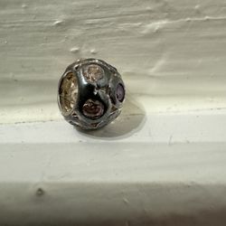 Small Sterling Silver Charm Bead with Pink and Purple Gemstones