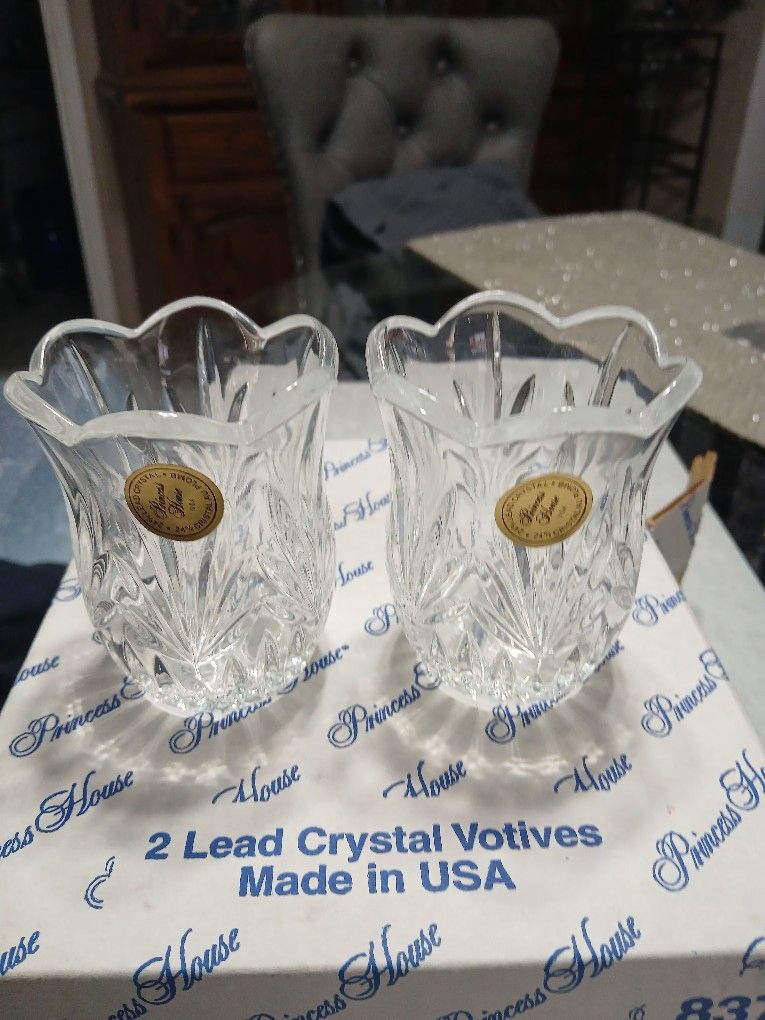 Princess House Beautiful Lead Crystal Tulip Shaped On The Top Candle Holders