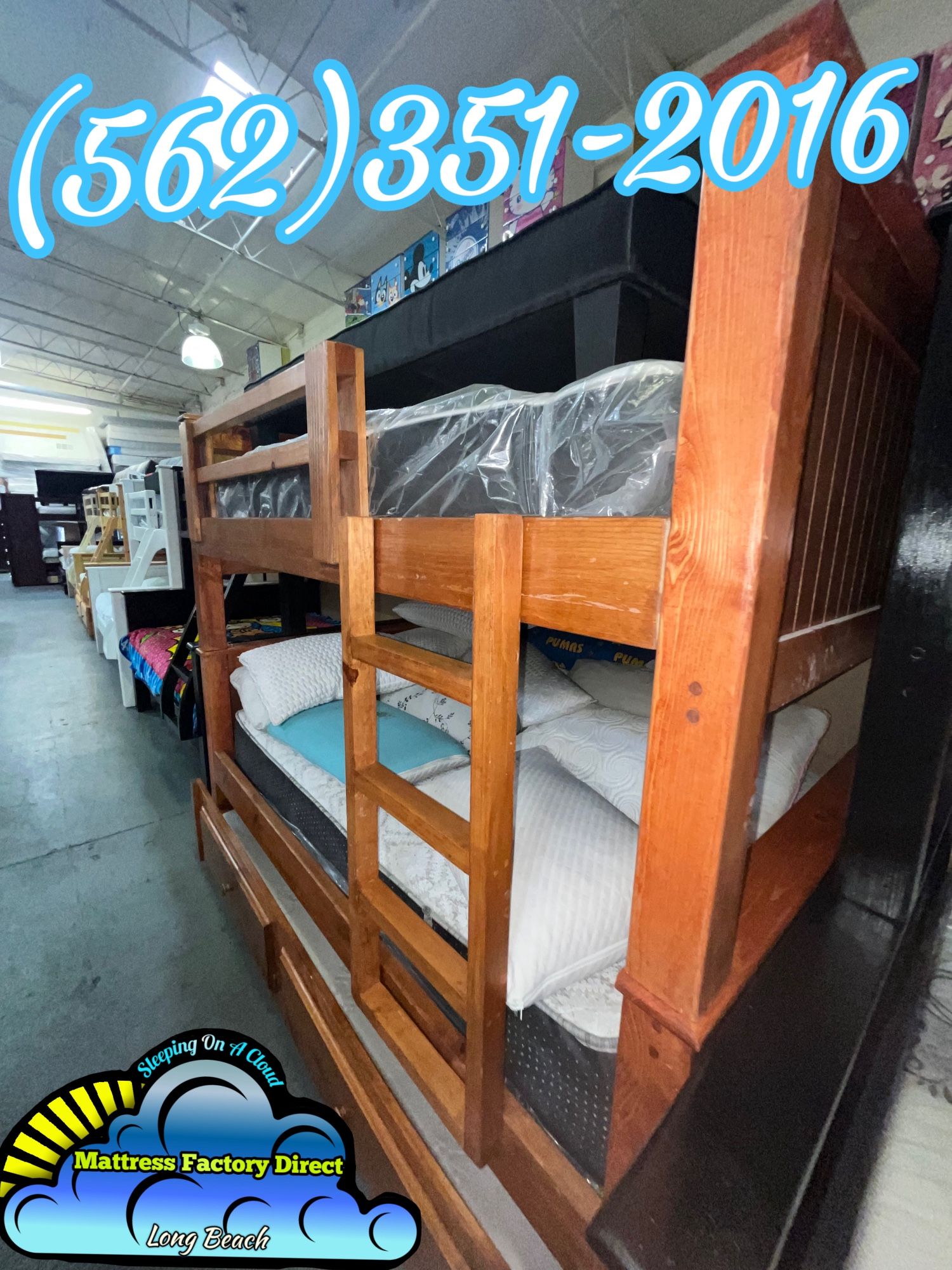 Triple Solid Wood Bunk Bed All Three Mattresses Included Full Over Full Over Full