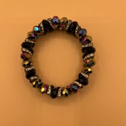 Vintage Stretchy Elegant Gold Black Rhinestone Beaded Bracelet