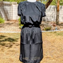 Blouson 1980 Charles Bianco Italian Collection Petite Sz4 Black A-line Dress EUC