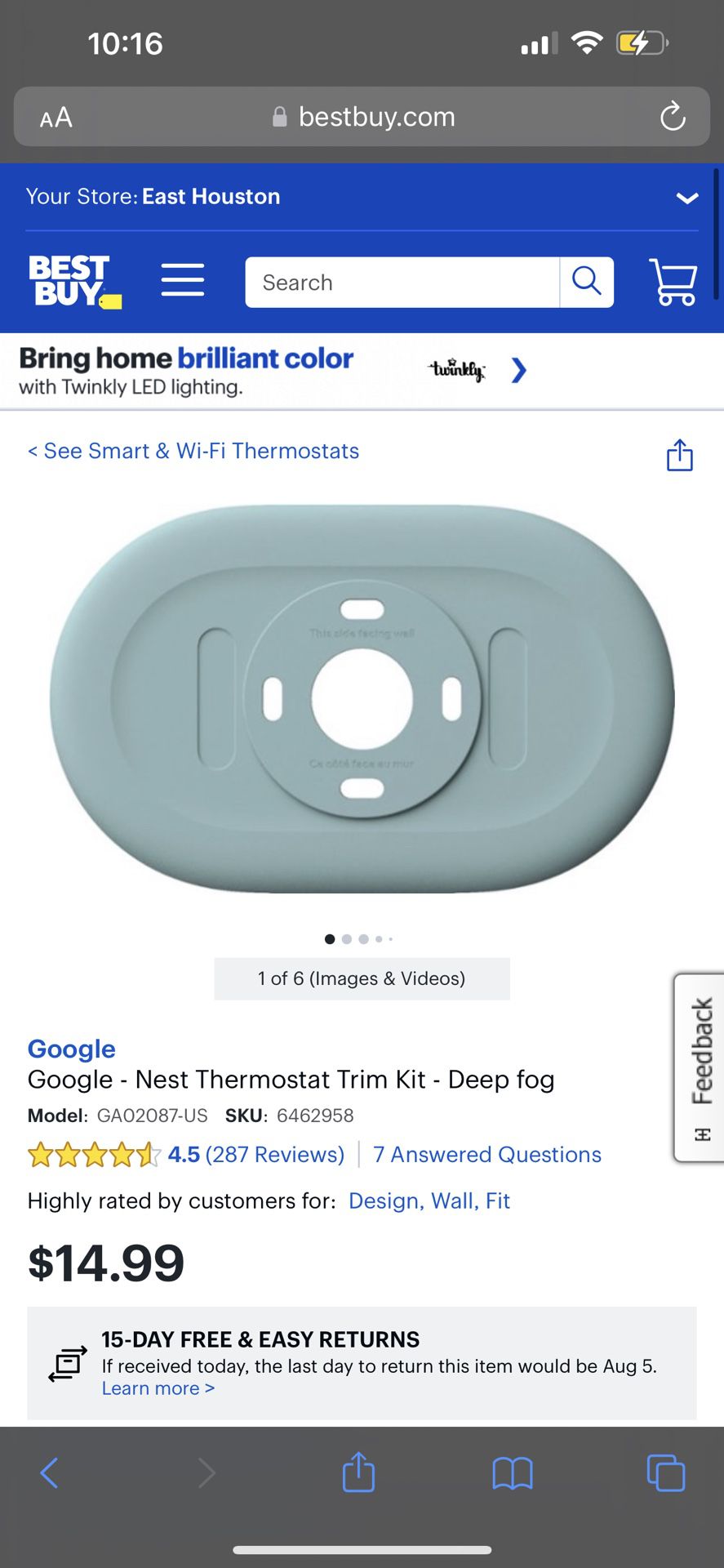 Google Nest Thermostat Trim Kit Deep Fog
