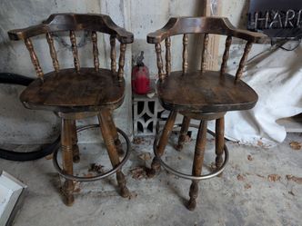 Pair of Wooden Swivel Bar Stools