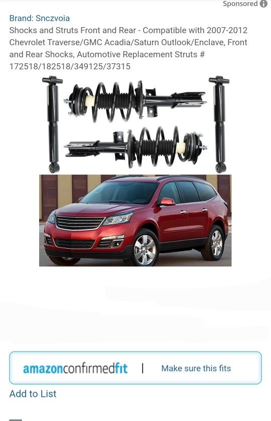 Struts Shocks  Front Rear Chevy traverse Acadia Saturn Wnclave 