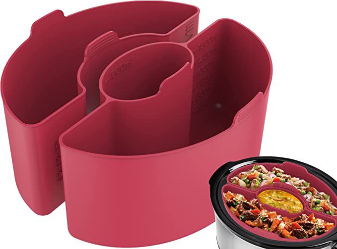 Slow Cooker Liners for 6-8QT Crock Pot, 3 in 1 Dividers Set, Reusable Silicone Inserts, Leakproof, Non-Stick, Easy Clean, Dishwasher Safe, BPA Free, F
