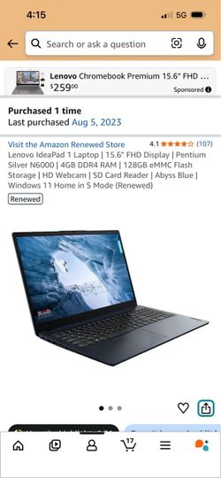 Lenovo 15.6” Refurbished (works like new) Laptop