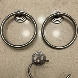 Bathroom Hand Towel and Toilet Paper Holders - Brushed Nickel