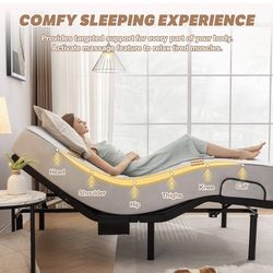 Adjustable Bed Frame, Adjustable Bed Base with 4 Height Adjustable Leg, Adjustable Bed with Massage, Electric Bed with Wireless Remote, Head and Foot 