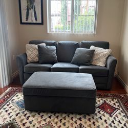 Gray Couch Sleeper Sofa with Ottoman in Like New Condition