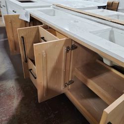72in Bathroom Vanity Modern Style, Black Hardware, Electrical Outlets Inside 