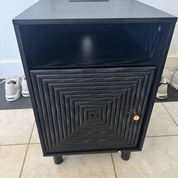 Nightstand with Charging Station and Solid Wood Legs