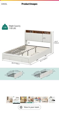 Queen bed frame with hidden storage