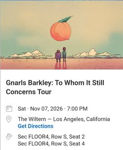 Gnarls Barkley Concert tickets 11/7/26