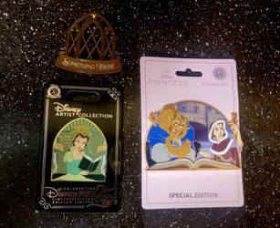 Disney Wintet Beauty And The Beast Storybook & Belle  Artist Collection Pin Bundle LE
