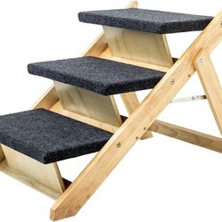 New Wooden Pet Stairs Folding Pet Steps Foldable 3 Level Dog Stairs & Ramp Capacity of 100+ lbs