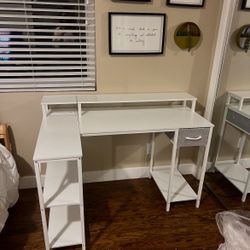 Desk -LED Lights, power outlets, drawer & shelves