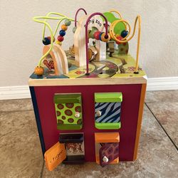 B. toys Wooden Activity Cube - Zany Zoo: Educational Play with Animals, Spinners, Bead Rollercoaster, Functional Doors