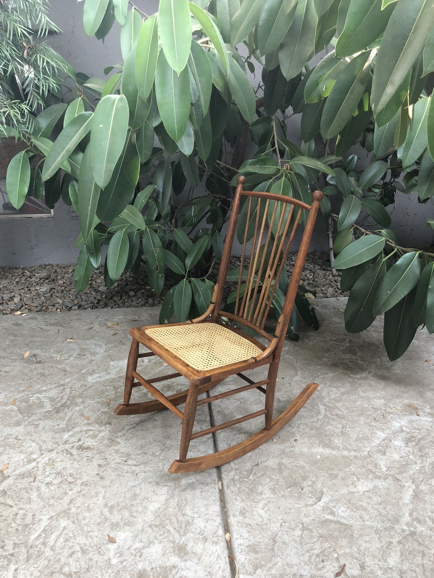 Vintage MCM/Boho wood with cane bottom rocker/rocking chair