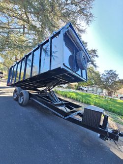 HEAVY DUTY SUPER GOLIAT DUMP TRAILER.
16X8X4FT--SCISSOR HOIST 12 TON
8000LBS EACH AXLE--8"CHANEL F
4 WHEELS BRAKES--LED LIGHTS
SET CHANEL RAMPS--TOOL