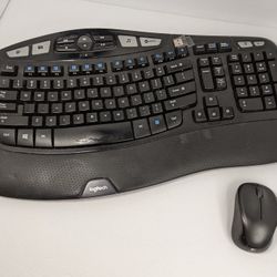 Logitech K350 Wave Comfort Wireless Keyboard With USB Dongle plus Wireless Mouse 