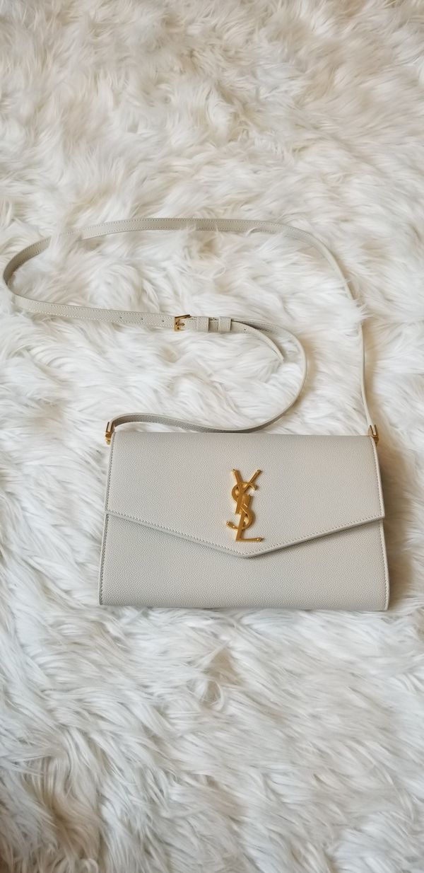 YSL Saint Laurent White Cream Mini GrainedLeather Crossbody Bag BRAND