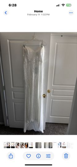 White Sequins New Dress with Split