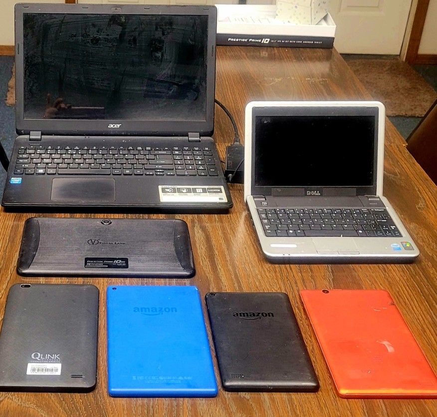 5 Tablets 1 Mini Dell Laptop, 1 Acer Laptop Lot