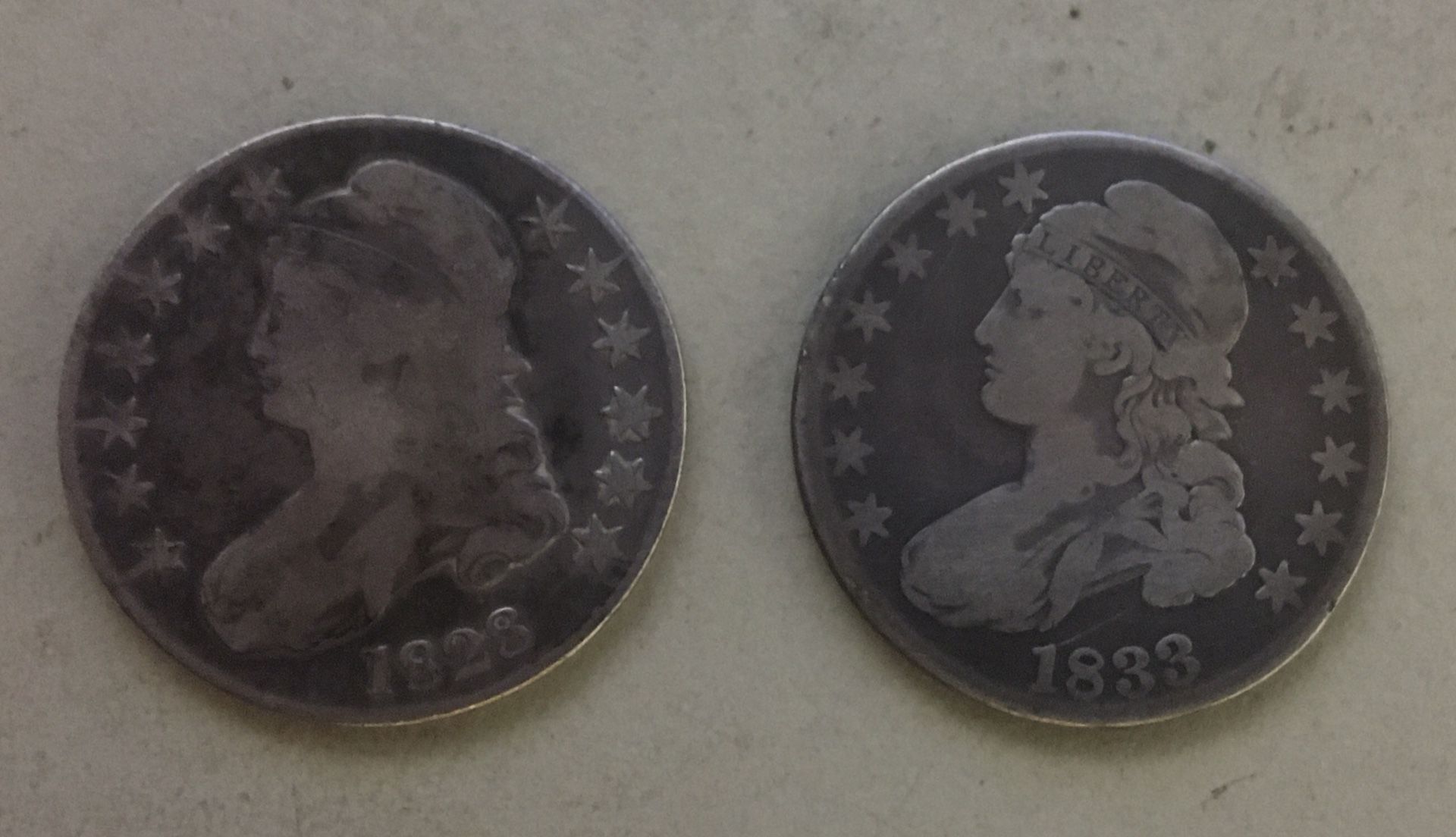 1828 & 1833 SILVER HALF DOLLARS 