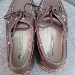 ROCKPORT APM26644 BRIDGEPORT BROWN LEATHER MOC TIE BOAT LOAFER SHOES MEN

