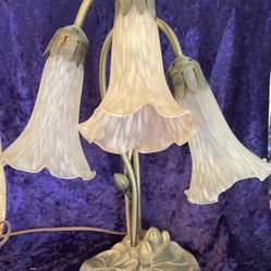 Vintage brass lamp lily pad and tulip shades