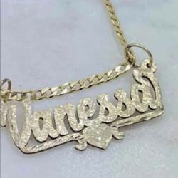 Gold Name Plate Necklace With Cuban Chain
