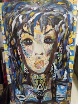 CONTEMPORARY  FLO  LARGE OIL  ON CANVAS PAINTING 