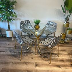 Gray Gold Modern Glass Dining Set 