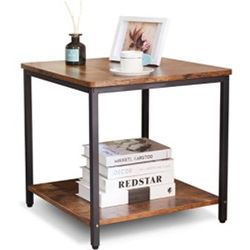 Side Table 20 Inch Square Modern End Table, Night Stand with 2-Tier Storage Shelf, Living Room Small Coffee Table, Wood Finish Bedside Table for Bedro
