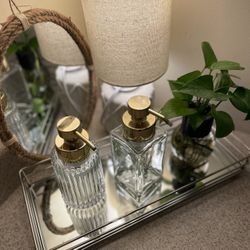 Soap/Lotion dispensers $12. Glass Vanity & Dispensers $20.