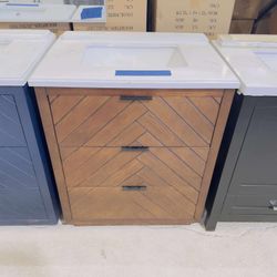 Brand New Bathroom Vanity “30” in Brown with 2 modern drawers and Marble Top in White  $399 