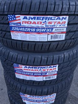 225-45-18 !!! AMERICAN ROADSTAR !!! $310 LAS 4 LLANTAS MONTADAS Y BALANCEO INCLUIDO 👌