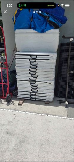 Lot of Folding Tables – White Plastic chairs