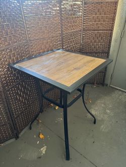 Outdoor Bistro Bar Table Metal Wood Top