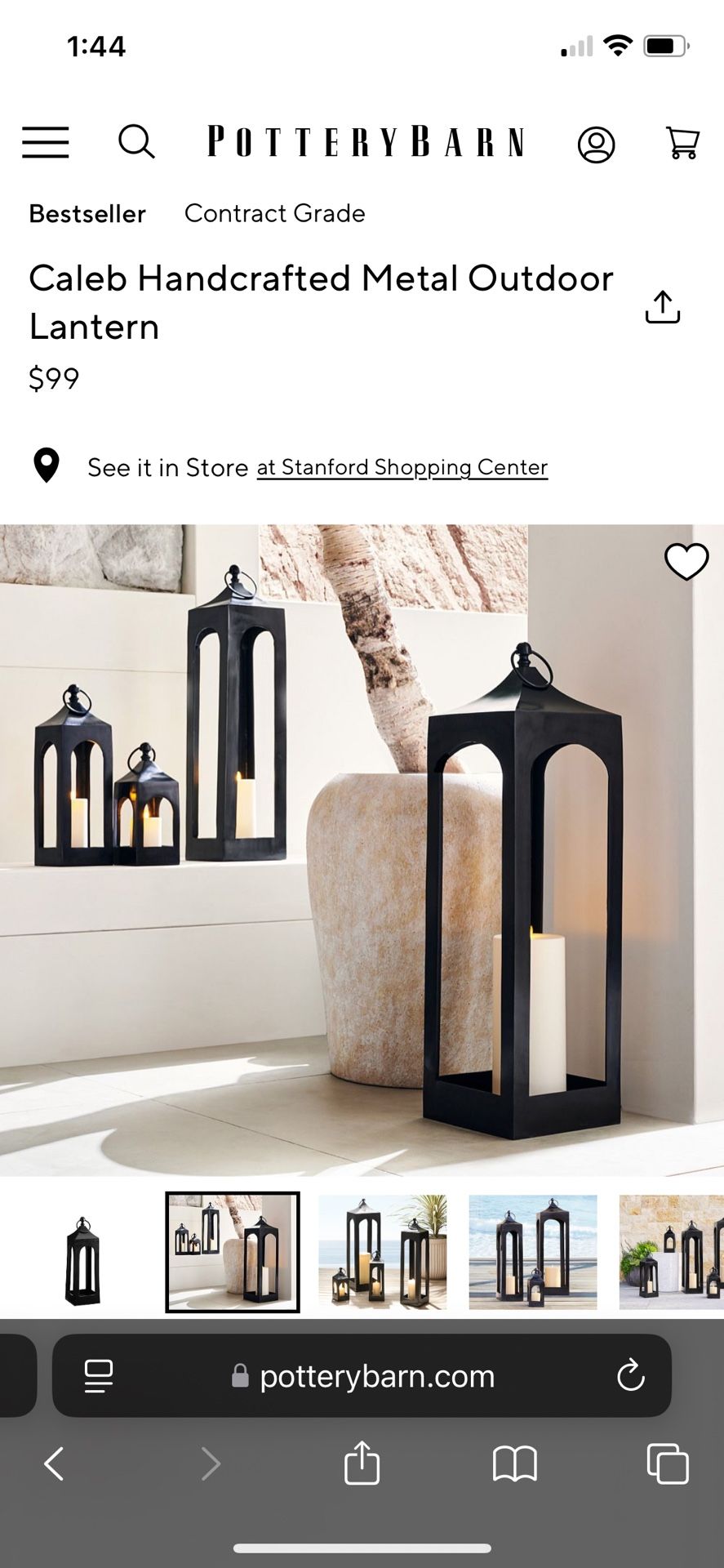 Pottery Barn Caleb Handcrafted Metal Outdoor Lantern