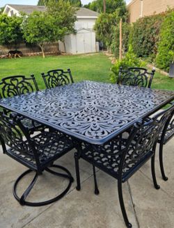 12pc Hanamint Heavy Cast Aluminum Outdoor Patio Dining Table Set, And 5 Swivel Barstools/outdoor Furniture/Cash Only