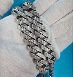925 Sterling Silver 22" Iced Cuban Link Chain 15mm 25.12 CTW 305.8g Heavy