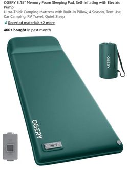 Memory foam sleeping pad self inflating worh electric pump