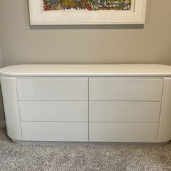 High Gloss White Dresser, Six Drawers, Very Contemporary. Well Made and Heavy.   $500