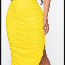 Beautiful Sexy Ruched Maxi Dress - Yellow