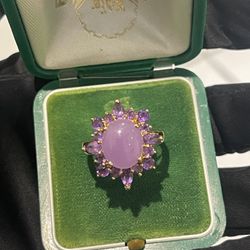 14K AMETHYST LAVENDER JADE RING 