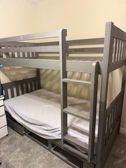 Real wooden bunkbed comes with two mattresses!