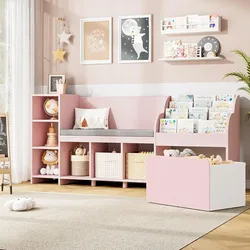 Hostack Kids Storage Bench Bookshelf Organizer