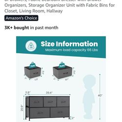 New open box. Dresser for Bedroom with 5 Drawers, Wide Chest of Drawers, Fabric Bedroom Dresser with Drawer Organizers, Storage Organizer Unit with Fa